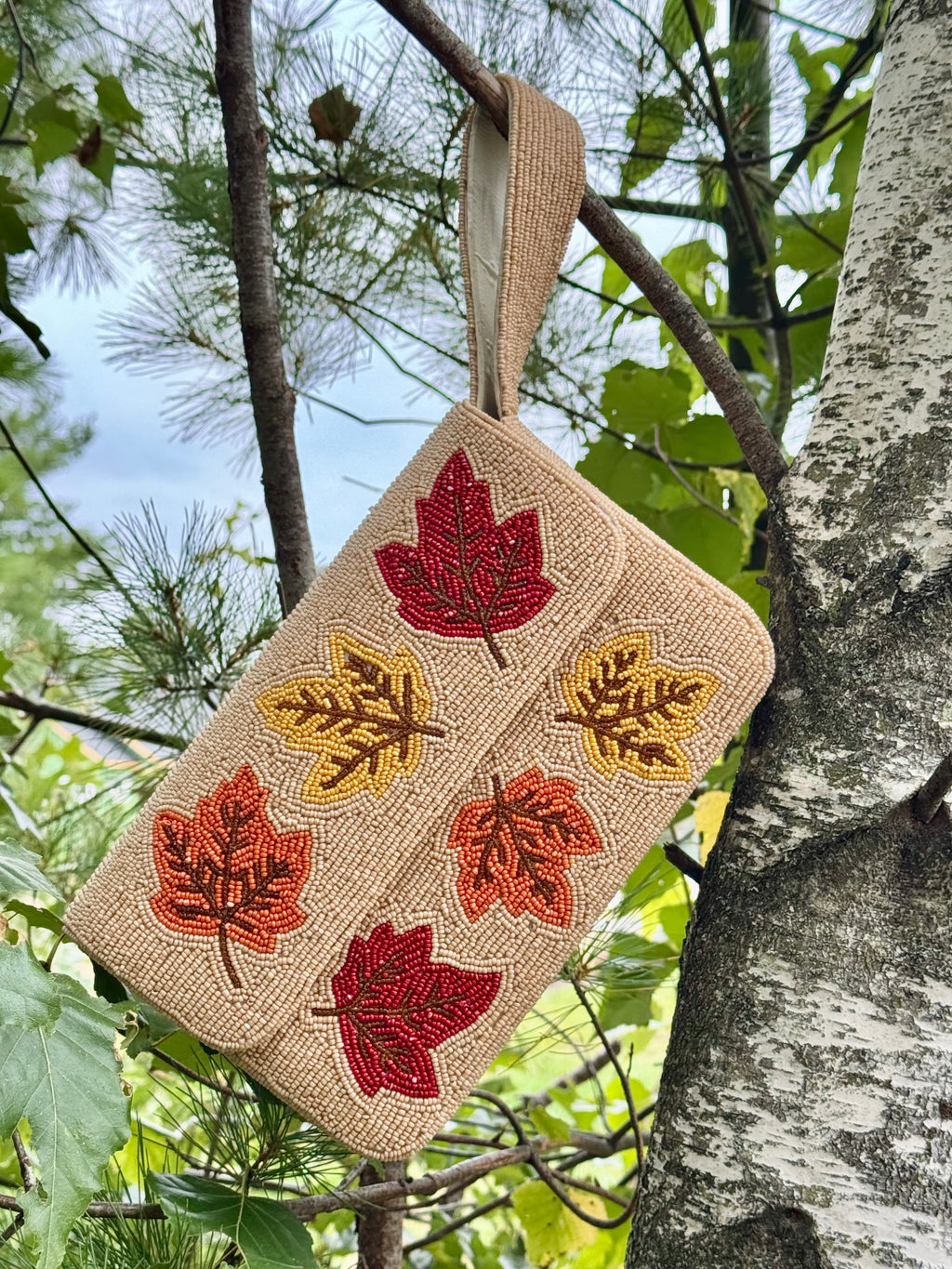 Falling Leaves Beaded Shoulder Bag