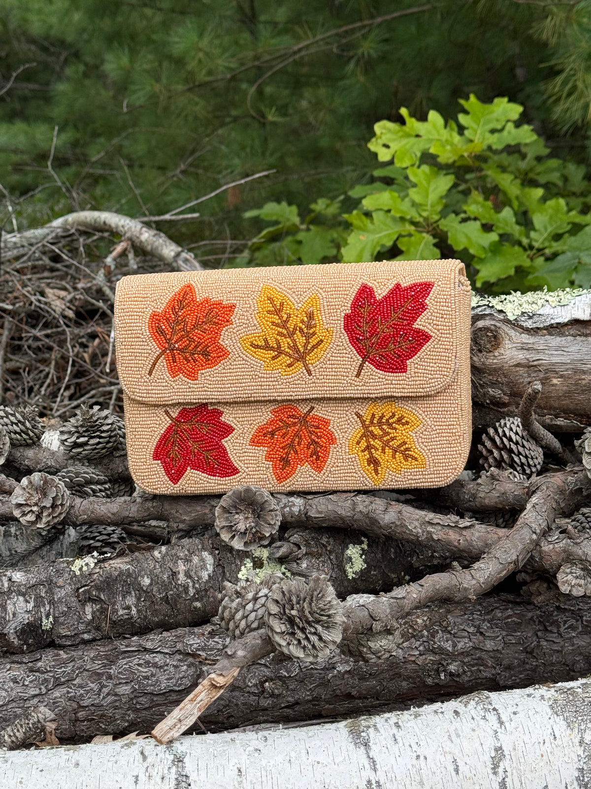 Falling Leaves Beaded Shoulder Bag