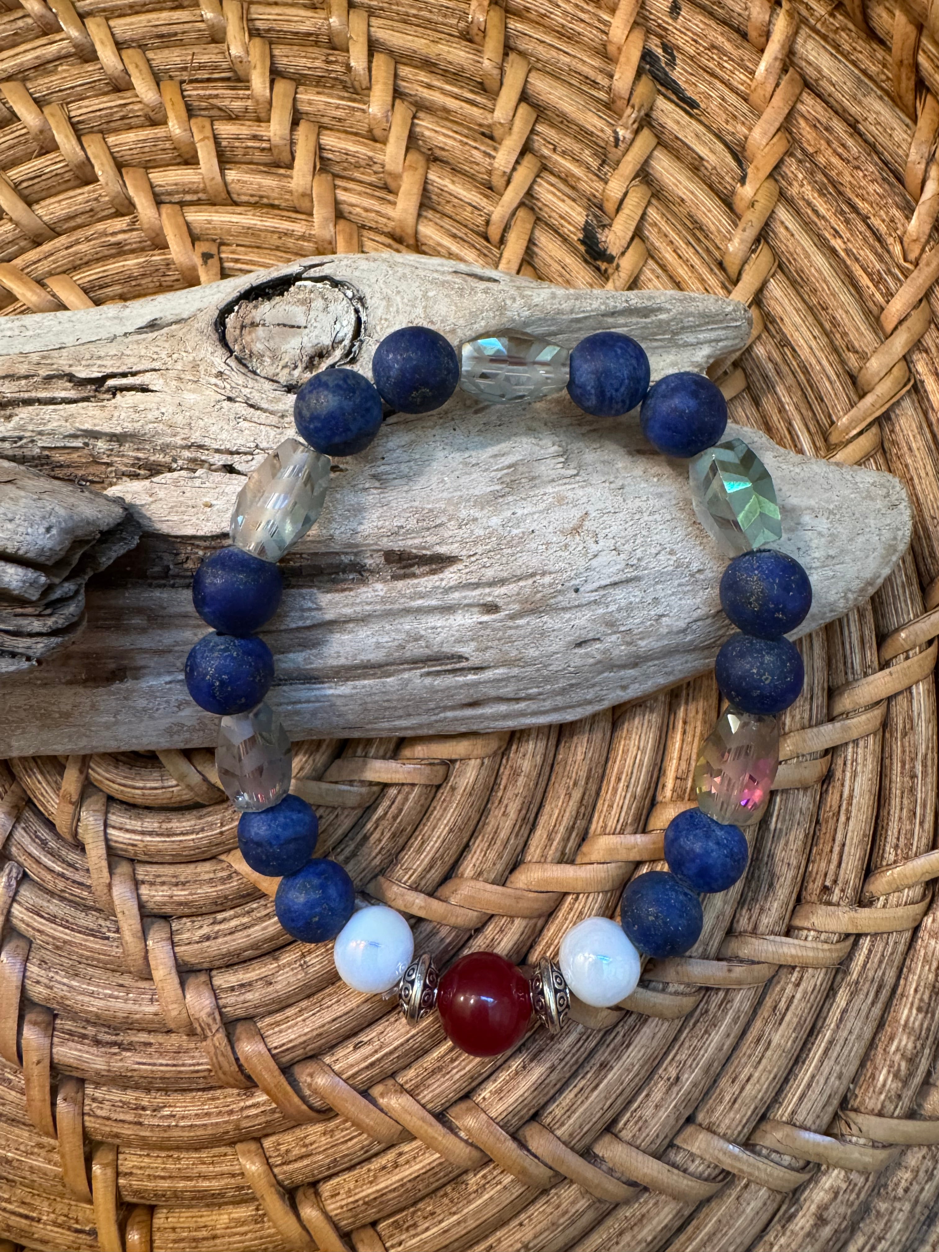Red, White & Blue Collection - Red Quartz, Dark Blue Glass & Clear Glass