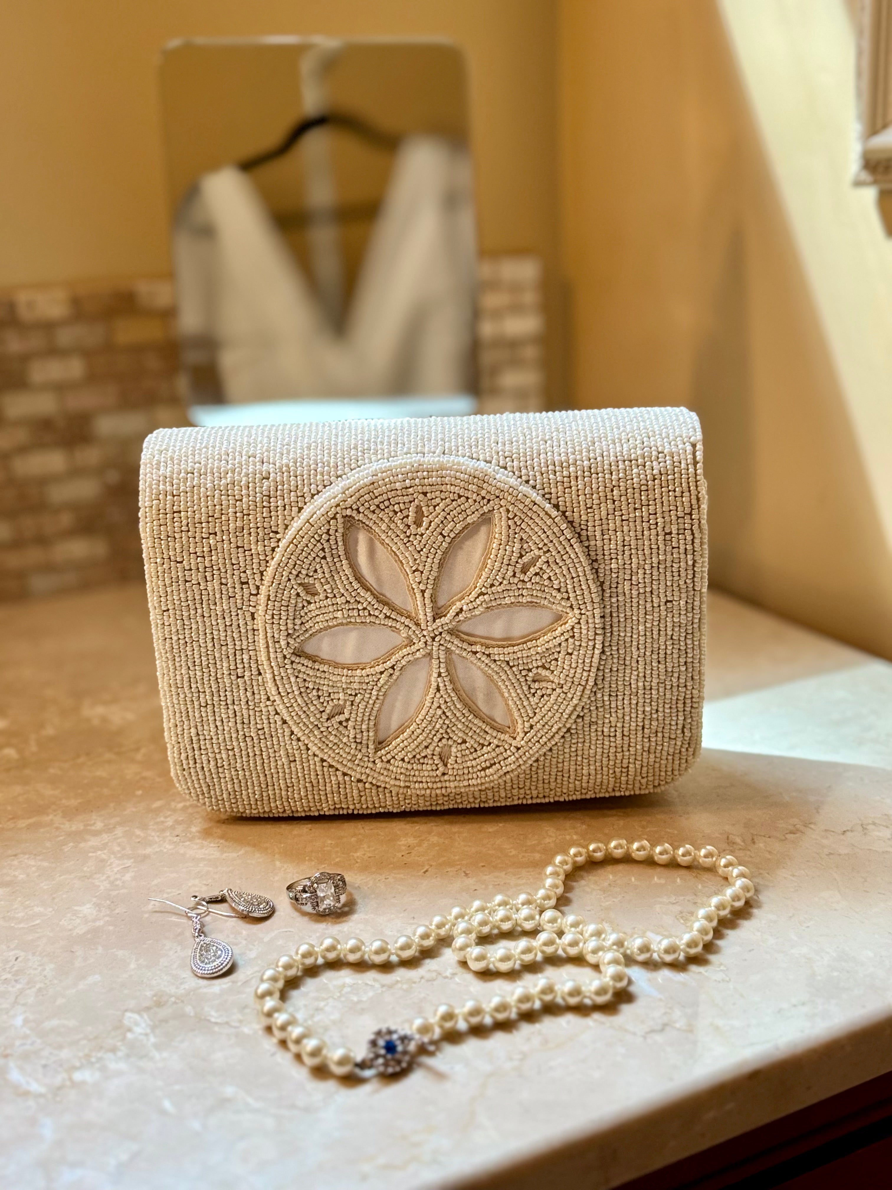 Sand Dollar Beaded Clutch