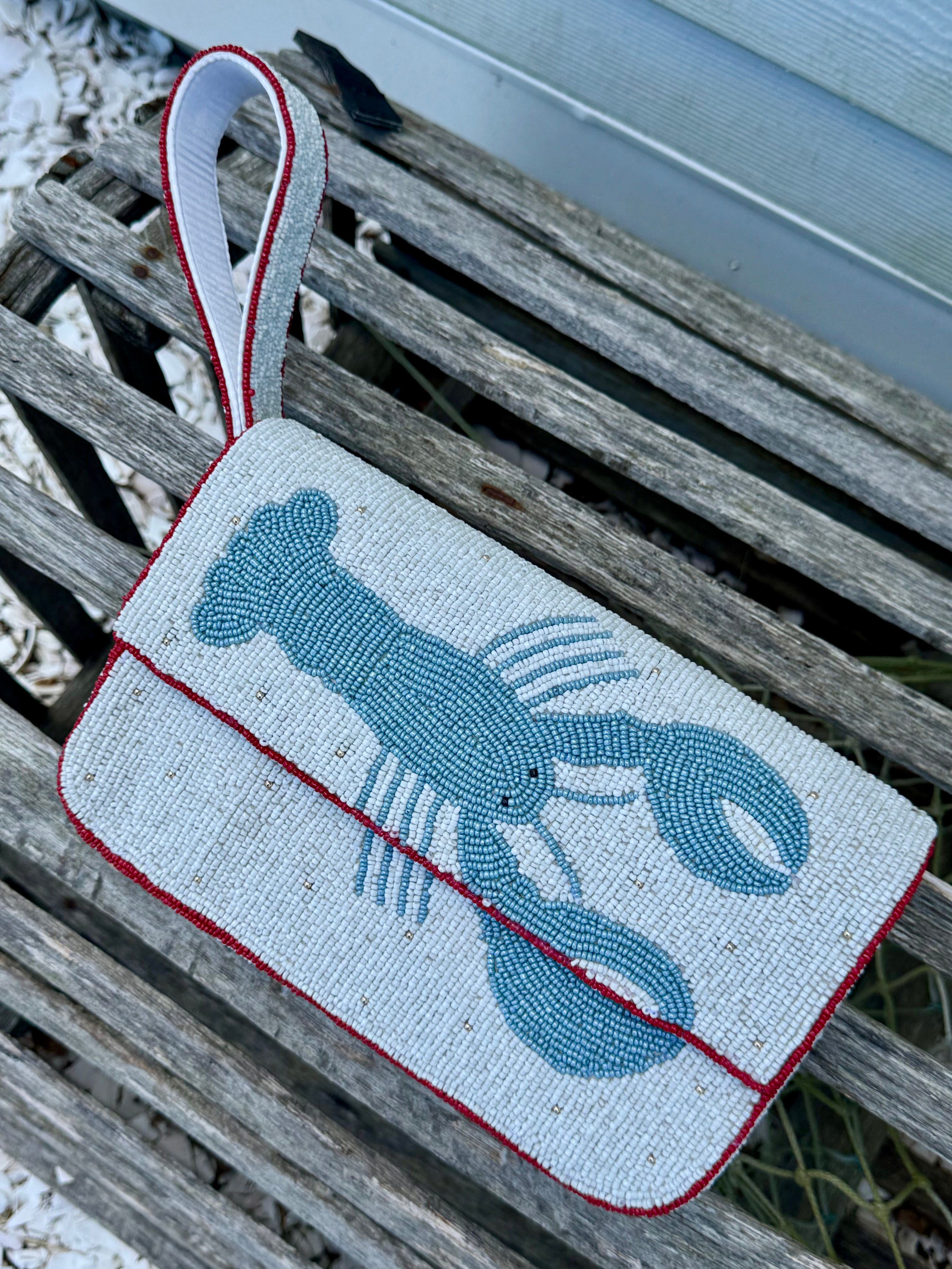 Blue Beaded Lobster Bag