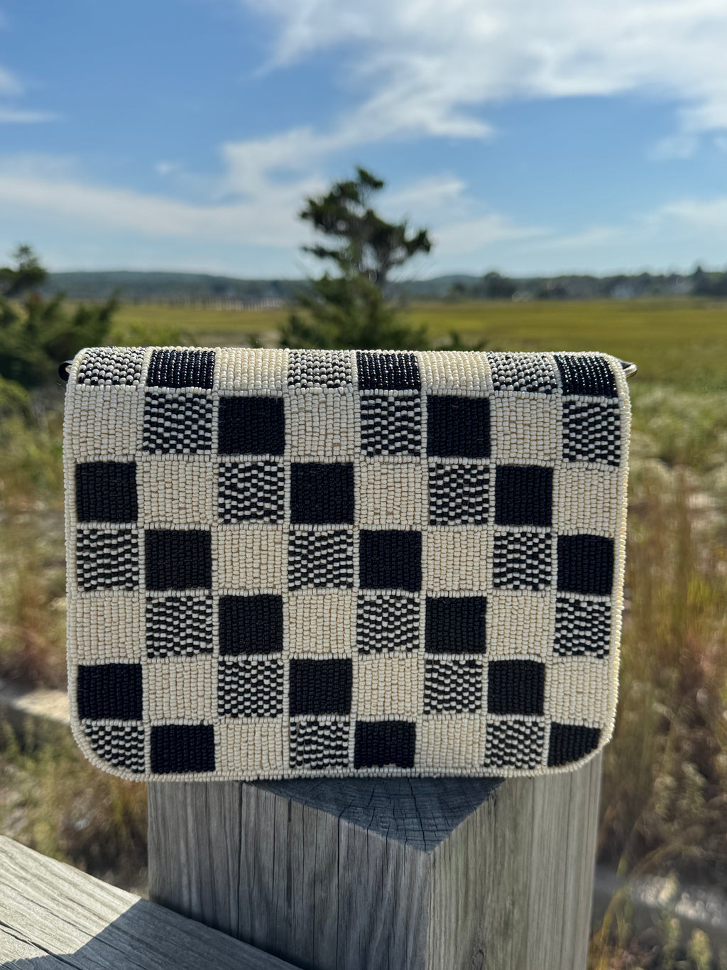 Gingham Leaf Beaded Cross Body Bag