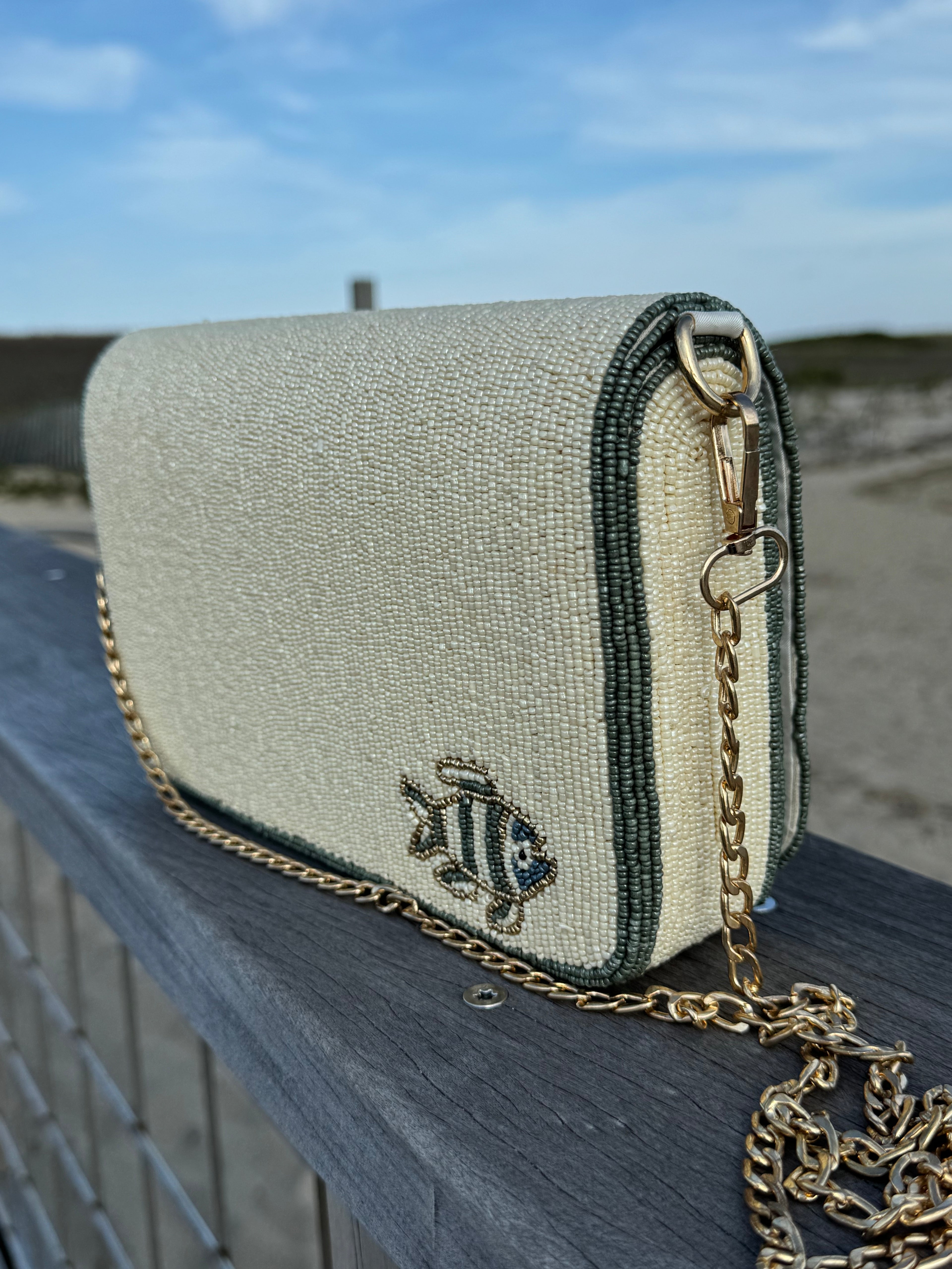 Coastal Fish Beaded Crossbody Bag