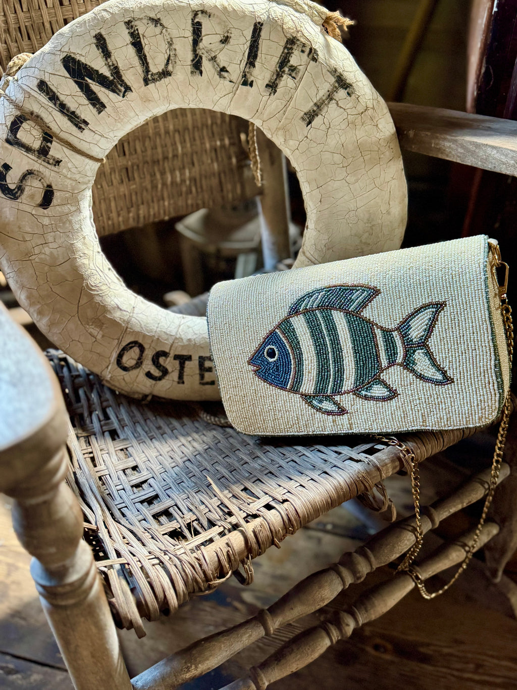 Coastal Fish Beaded Crossbody Bag