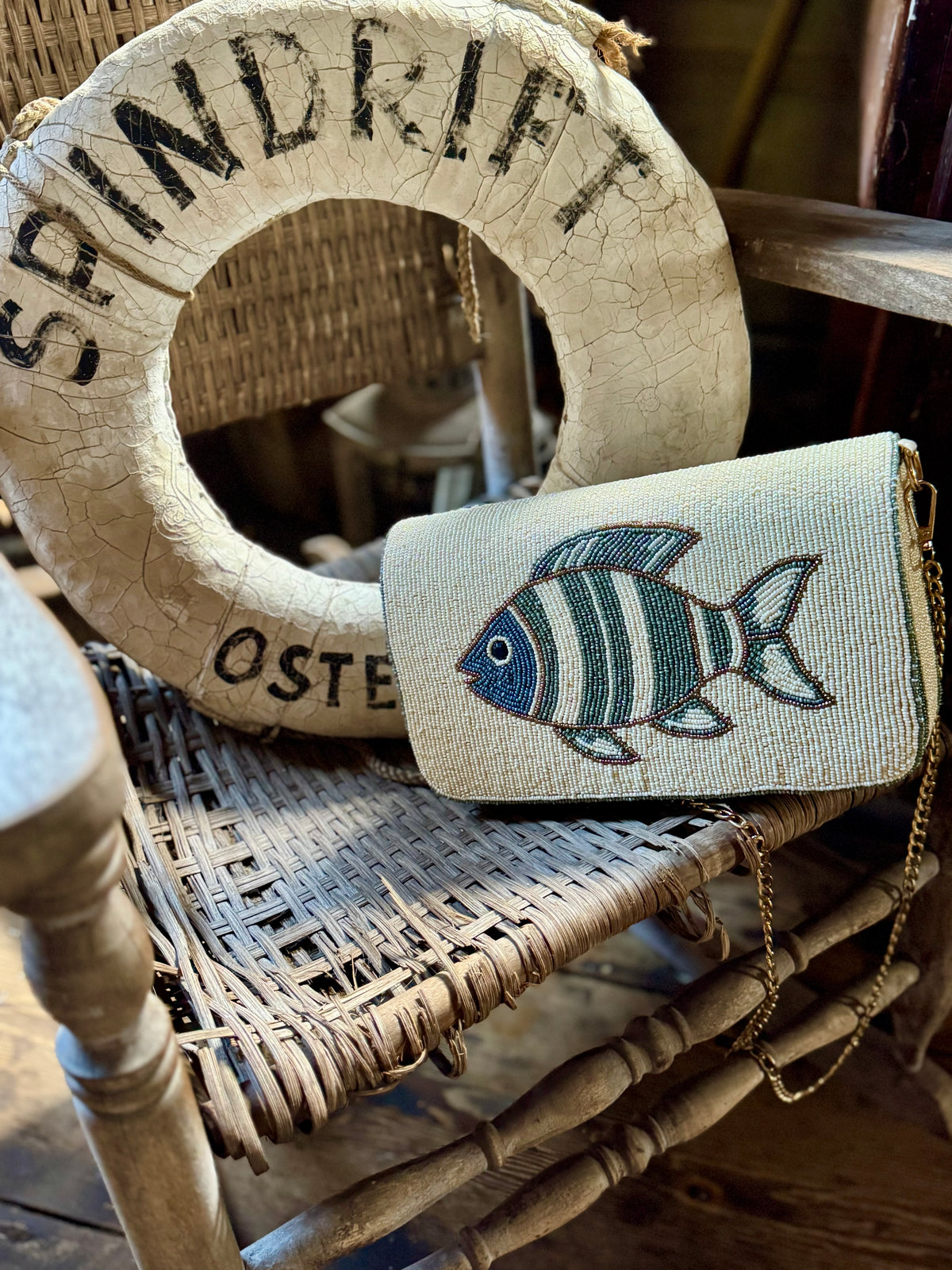 Coastal Fish Beaded Crossbody Bag